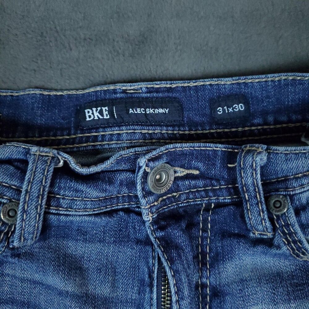 BKE Alec Skinny Jeans Mens 30x29 Blue Denim Stretch Distressed Faded Modern Fit - Picture 4 of 16